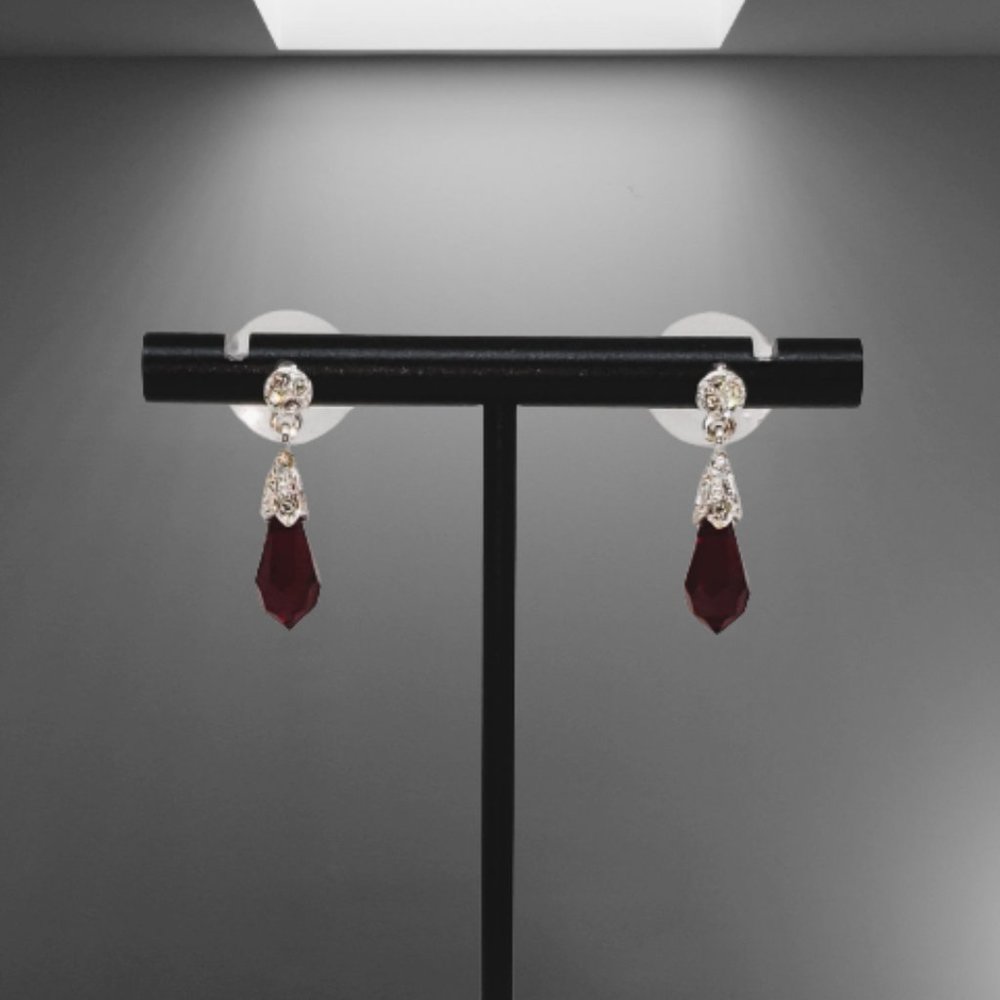 Simulated Ruby Or Garnet Dangle Drop Earrings - image 1